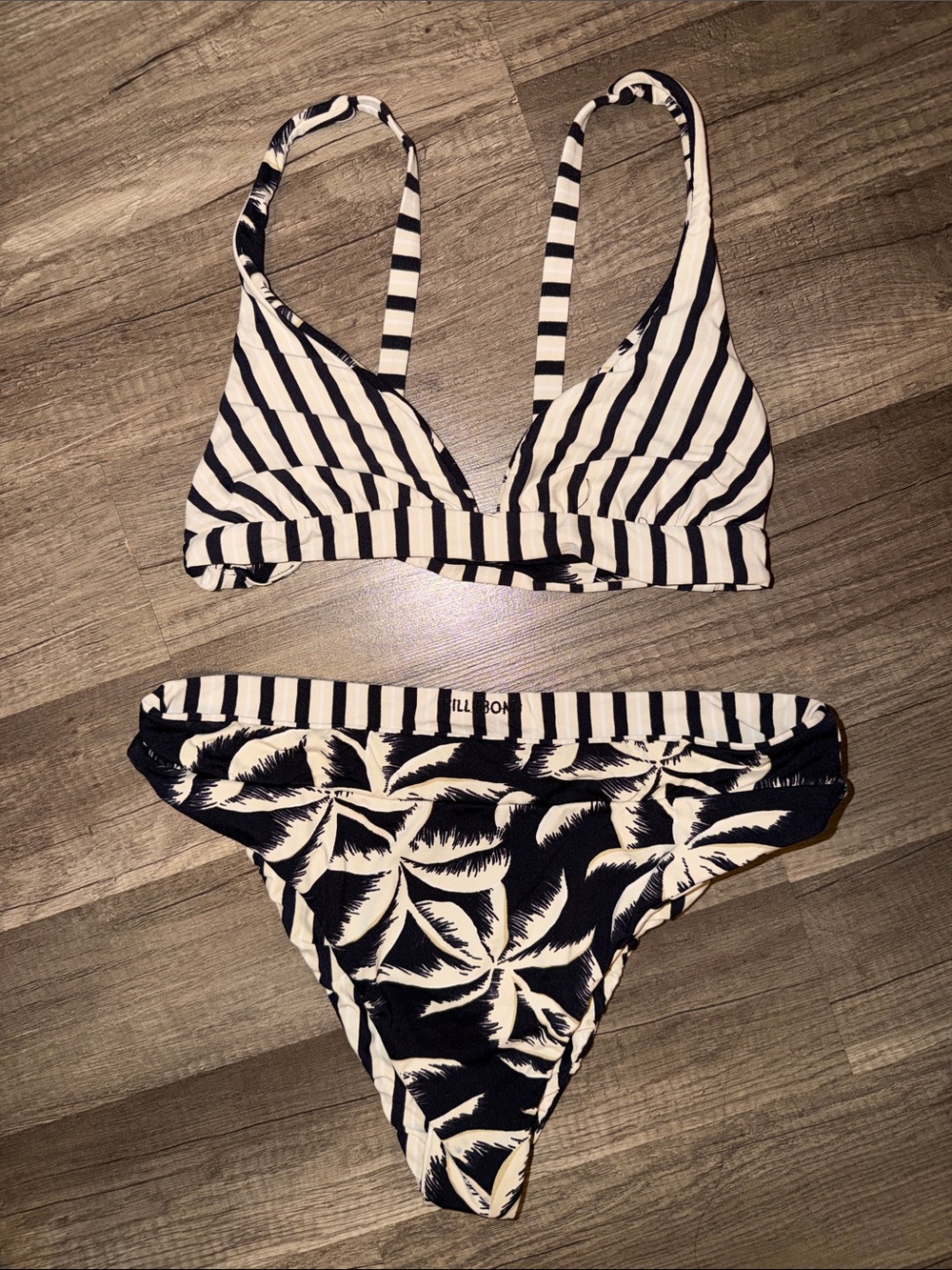 Billabong Black and White Striped Tropical Bikini Set - Picture 2 of 5